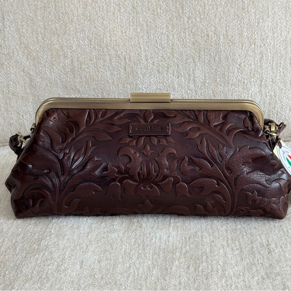 Gianni Conti Brown Embossed Leather Satchel Bag - Picture 3 of 14